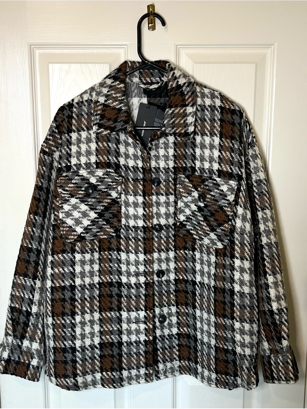 Vero Moda Brown, Black, White & Gray Houndstooth Wool Jacket